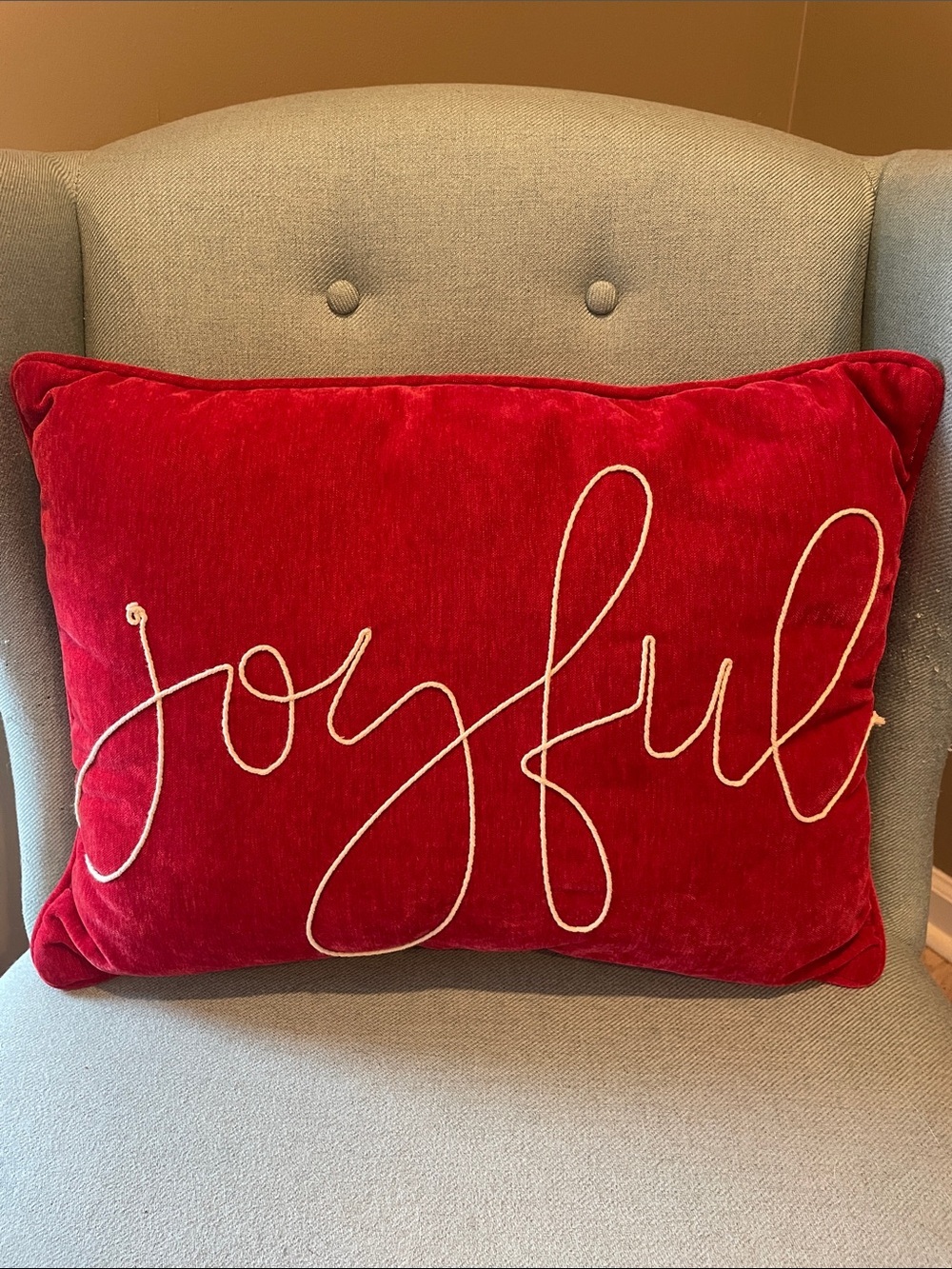 Joyful Red Holiday Pillow - like new
